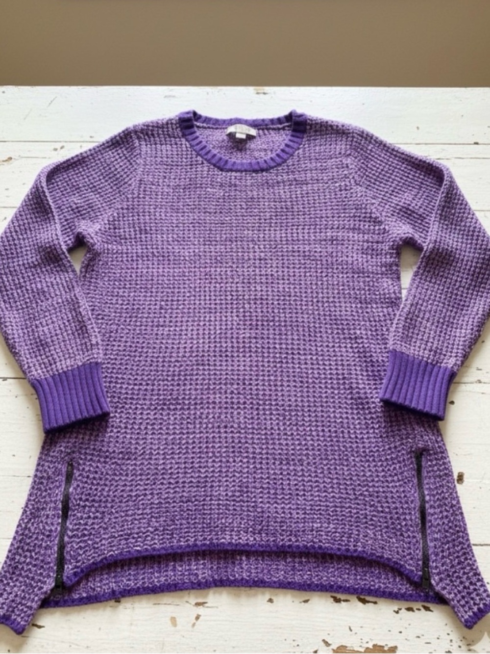 d&co Purple Marbled Knit Side-Zip Sweater - Size LP